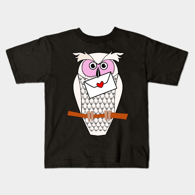 White Owl with Love Letters Kids T-Shirt by denip